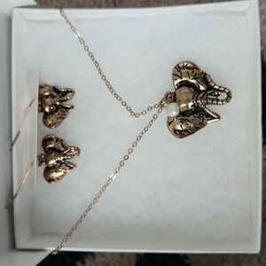 Gold Matching Elephant Necklace and Earring Set